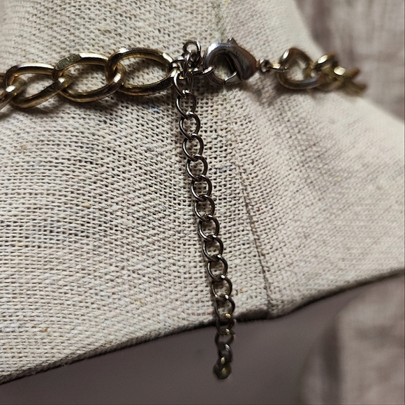 Smoke Acrylic Plastic Faceted Teardrop Black Prong Set Gold Rhinestone Necklace - Picture 5 of 13